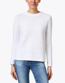 Front image thumbnail - Kinross - White Cotton Garter Stitch Stripe Sweater