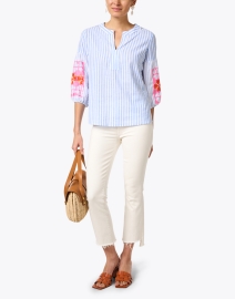 Look image thumbnail - Vilagallo - Blue Striped Embroidered Blouse
