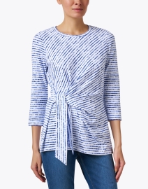 Front image thumbnail - E.L.I. - Blue and White Print Tie Tunic Top