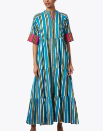 Front image thumbnail - Lisa Corti - Rambagh Turquoise Multi Stripe Cotton Dress