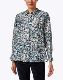 Front image thumbnail - Rosso35 - Blue Multi Floral Silk Blouse