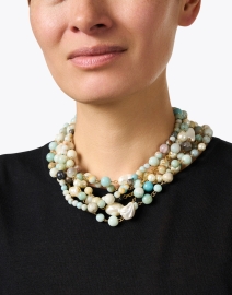 Look image thumbnail - Kenneth Jay Lane - Gold, Amazonite, and Pearl Multi Strand Necklace