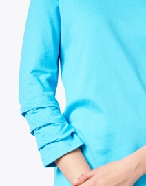 Extra_1 image thumbnail - E.L.I. - Aqua Blue Pima Cotton Ruched Sleeve Tee