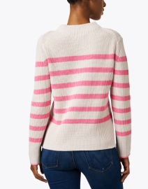 Back image thumbnail - Kinross - Ivory and Pink Stripe Garter Stitch Cotton Sweater