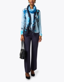 Look image thumbnail - Pashma - Blue and Navy Floral Printed Cashmere Silk Sweater