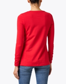 Back image thumbnail - E.L.I. - Red Pima Cotton Ruched Sleeve Top