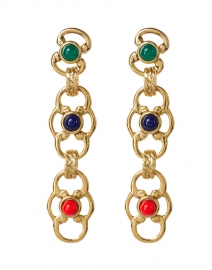 Gold and Multicolor Cabochons Drop Earrings