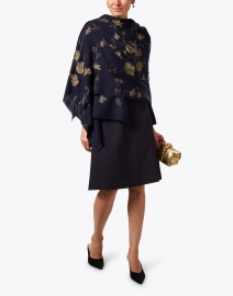 Extra_1 image thumbnail - Janavi - Navy and Gold Embroidered Dragonfly Wool Scarf