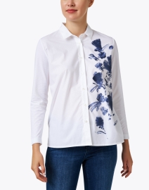 Front image thumbnail - WHY CI - White and Navy Floral Print Cotton Shirt