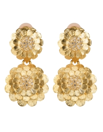 Product image thumbnail - Kenneth Jay Lane - Gold with Crystal Cluster Flower Clip Earrings