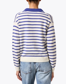 Back image thumbnail - Chinti and Parker - Cream and Blue Striped Wool Cashmere Cardigan