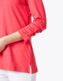 Extra_1 image thumbnail - E.L.I. - Coral Pink Pima Cotton Ruched Sleeve Tee