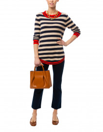 Navy and Camel Striped Cotton Sweater