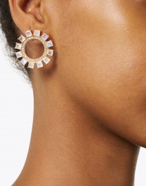 Look image thumbnail - Atelier Mon - Moonstone and Zirconia Gold Circle Hoop Earrings