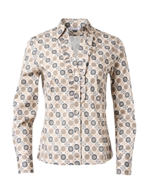White and Beige Print Stretch Cotton Shirt