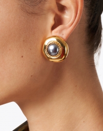 Look image thumbnail - Kenneth Jay Lane - Gold and Grey Pearl Round Clip Earrings