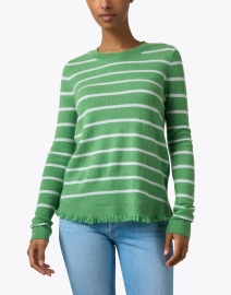 Front image thumbnail - Cortland Park - Green Striped Cashmere Sweater