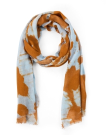 Orange and Blue Abstract Print Wool Silk Scarf