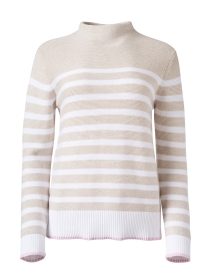 Beige and White Stripe Garter Stitch Cotton Sweater