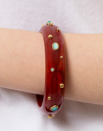 Nae Red Resin Aqua Stoned Bangle Bracelet
