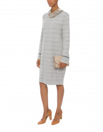 Grey Plaid Knit Stretch Wool Dress