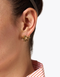 Look image thumbnail - Oscar de la Renta - Gold Crystal Flower Bouquet Earrings
