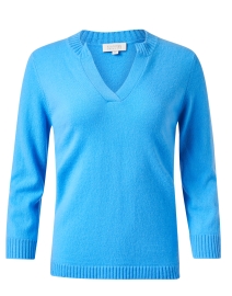 Blue Cashmere Split Neck Sweater