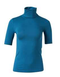 Blue Elbow Sleeve Turtleneck Top