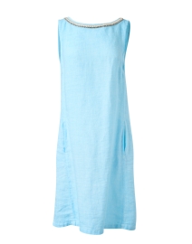 Blue Embellished Linen Dress