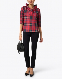 Look image thumbnail - Gretchen Scott - Plaidly Red Plaid Ruffle Neck Top