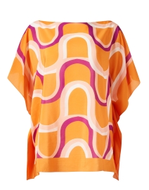 Orange Print Silk Poncho Top