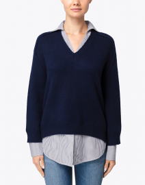 Front image thumbnail - Brochu Walker - Navy Sweater with Striped Underlayer