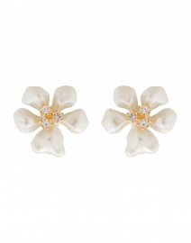 Product image thumbnail - Kenneth Jay Lane - Gold and White Pearl Flower Clip-On Earrings