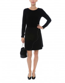 Black Cashmere Sweater with Pearl Button Cuffs