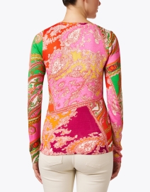 Back image thumbnail - Pashma - Red Pink and Green Paisley Print Cashmere Silk Sweater