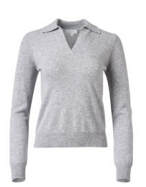 Product image thumbnail - Kinross - Heather Grey Cashmere Polo Sweater