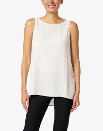 Front image thumbnail - Eileen Fisher - Bone Essential Silk Georgette Crepe Shell