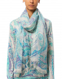 Turquoise and Purple Paisley Silk Cashmere Scarf