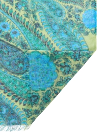 Back image thumbnail - Pashma - Blue and Green Paisley Cashmere Silk Scarf