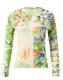 Product image thumbnail - Pashma - Green Floral Print Cashmere Silk Sweater