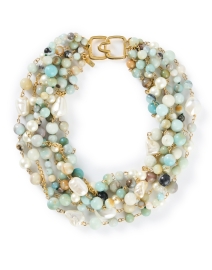 Gold, Amazonite, and Pearl Multi Strand Necklace