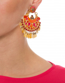 Coral Multicolored Enamel and Crystal Clip-On Earrings