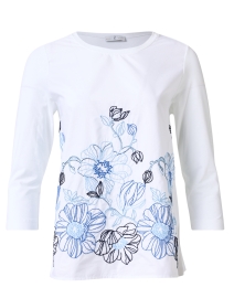 White and Blue Embroidered Cotton Top