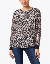 Front image thumbnail - Marc Cain - Ivory and Black Floral Silk Blend Top