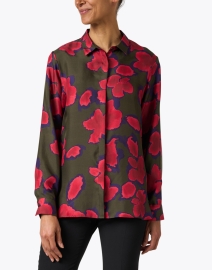 Front image thumbnail - Rosso35 - Green and Red Floral Print Silk Blouse