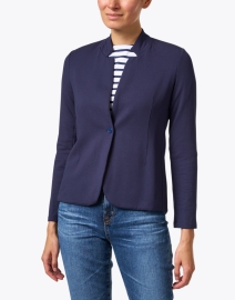 Front image thumbnail - Majestic Filatures - Navy Upcollar French Terry Jacket