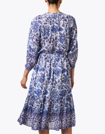 Back image thumbnail - Bell - Court Blue Print Cotton Silk Dress
