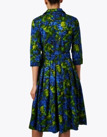 Back image thumbnail - Samantha Sung - Audrey Blue and Green Floral Print Stretch Cotton Dress
