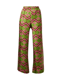 Green and Pink Print Silk Wide Leg Pant 