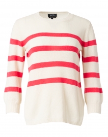 Lizzy Ecru and Red Striped Cotton Sweater 